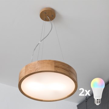 Brilagi - Lampadario LED RGBW dimmerabile sospeso su cavo CARVALHO 2xE27/9W/230V 2700-6500K Wi-Fi rovere Ø 37 cm