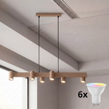Brilagi - Lampadario LED RGBW dimmerabile su cavo SELE 6xGU10/6,5W/230V 2700-6500K beige + telecomando
