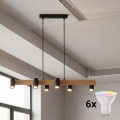 Brilagi - Lampadario LED RGBW dimmerabile su cavo SELE 6xGU10/6,5W/230V 2700-6500K nero/finitura rovere + telecomando