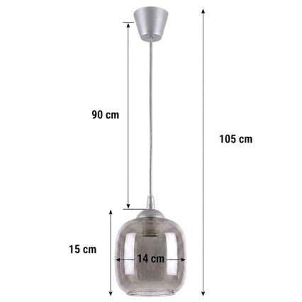 Brilagi - Lampada a sospensione LED su cavo RETRO GLASS 1xE27/60W/230V Ø 14 cm argento/grigio fumé