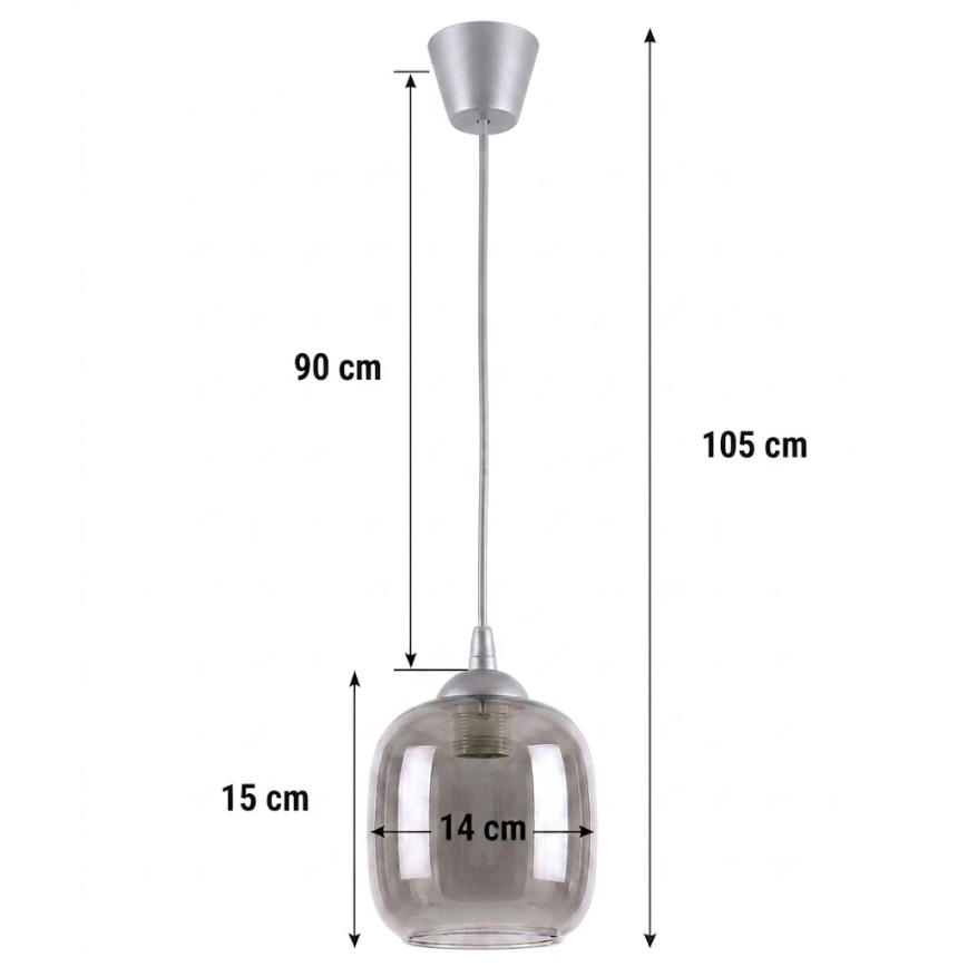 Brilagi - Lampada a sospensione LED su cavo RETRO GLASS 1xE27/60W/230V Ø 14 cm argento/grigio fumé