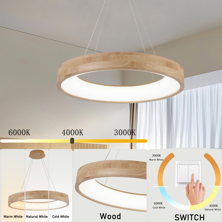 Brilagi - Lampadario LED sospeso con cavo FALCON WOOD LED/40W/230V 3000/4000/6000K Ø 60 cm in legno