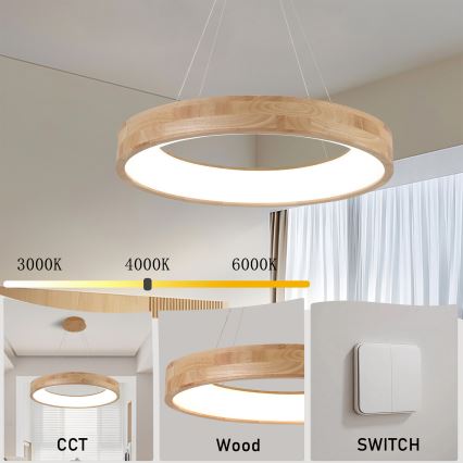 Brilagi - Lampadario LED sospeso con cavo FALCON WOOD LED/40W/230V 3000/4000/6000K Ø 60 cm in legno