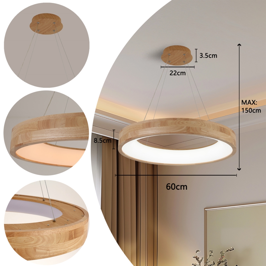 Brilagi - Lampadario LED sospeso con cavo FALCON WOOD LED/40W/230V 3000/4000/6000K Ø 60 cm in legno