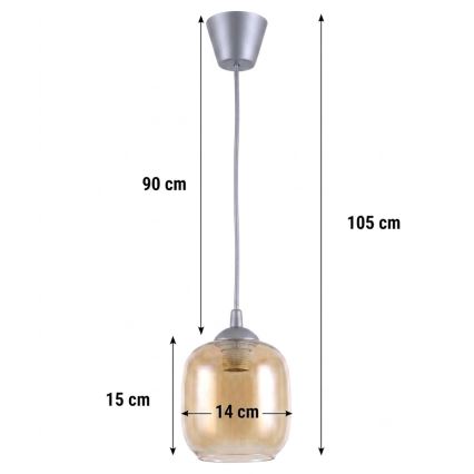 Brilagi - Lampadario LED a cavo RETRO GLASS 1xE27/60W/230V Ø 14 cm argento/marrone fumé