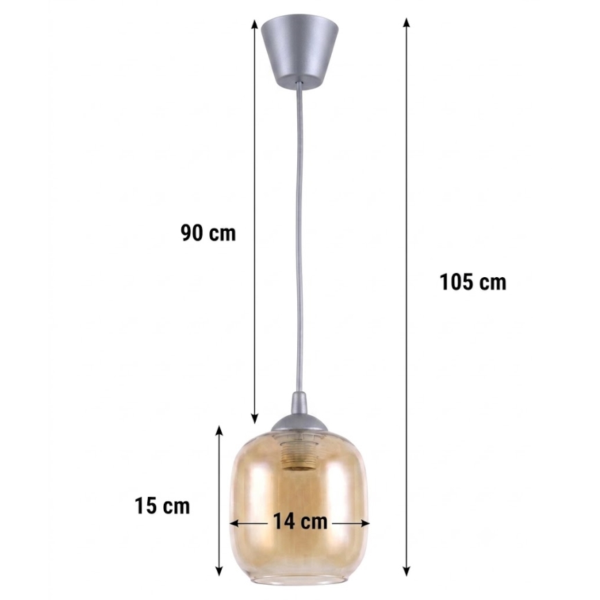 Brilagi - Lampadario LED a cavo RETRO GLASS 1xE27/60W/230V Ø 14 cm argento/marrone fumé