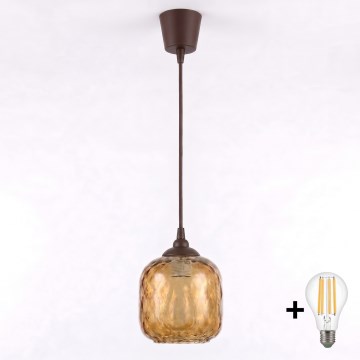 Brilagi - Lampadario LED sospeso con cavo RETRO GLASS 1xE27/60W/230V, diam. 14 cm, marrone/marrone fumé