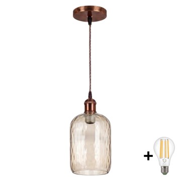 Brilagi - Lampadario LED sospeso con cavo RETRO GLASS 1xE27/60W/230V Ø 14 cm colore rame/marrone fumé
