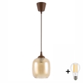 Brilagi - Lampadario LED sospeso con cavo RETRO GLASS 1xE27/60W/230V Ø 14 cm marrone/marrone fumé