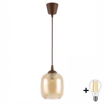 Brilagi - Lampadario LED sospeso con cavo RETRO GLASS 1xE27/60W/230V Ø 14 cm marrone/marrone fumé