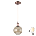 Brilagi - Lampadario LED sospeso con cavo RETRO GLASS 1xE27/60W/230V Ø 18 cm ramato/marrone fumé