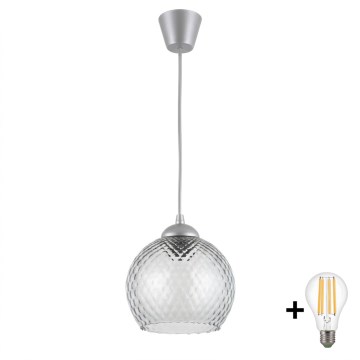 Brilagi - Lampadario LED sospeso con cavo RETRO GLASS 1xE27/60W/230V Ø 25 cm argento/grigio fumé