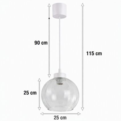 Brilagi - Lampadario LED sospeso con cavo RETRO GLASS 1xE27/60W/230V Ø 25 cm bianco/trasparente