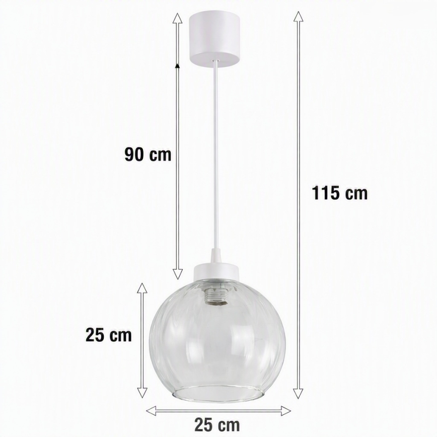 Brilagi - Lampadario LED sospeso con cavo RETRO GLASS 1xE27/60W/230V Ø 25 cm bianco/trasparente
