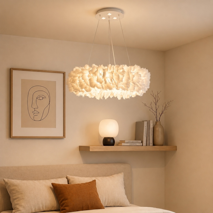 Brilagi - Lampadario LED sospeso FEATHER su cavo 3x E27 (max 40W, 230V) + 3x LED 3W Ø 40 cm bianco