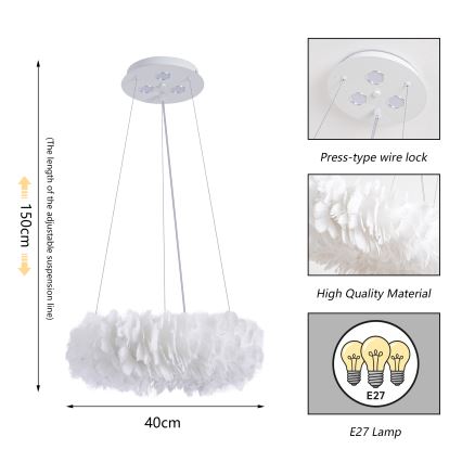 Brilagi - Lampadario LED sospeso FEATHER su cavo 3x E27 (max 40W, 230V) + 3x LED 3W Ø 40 cm bianco