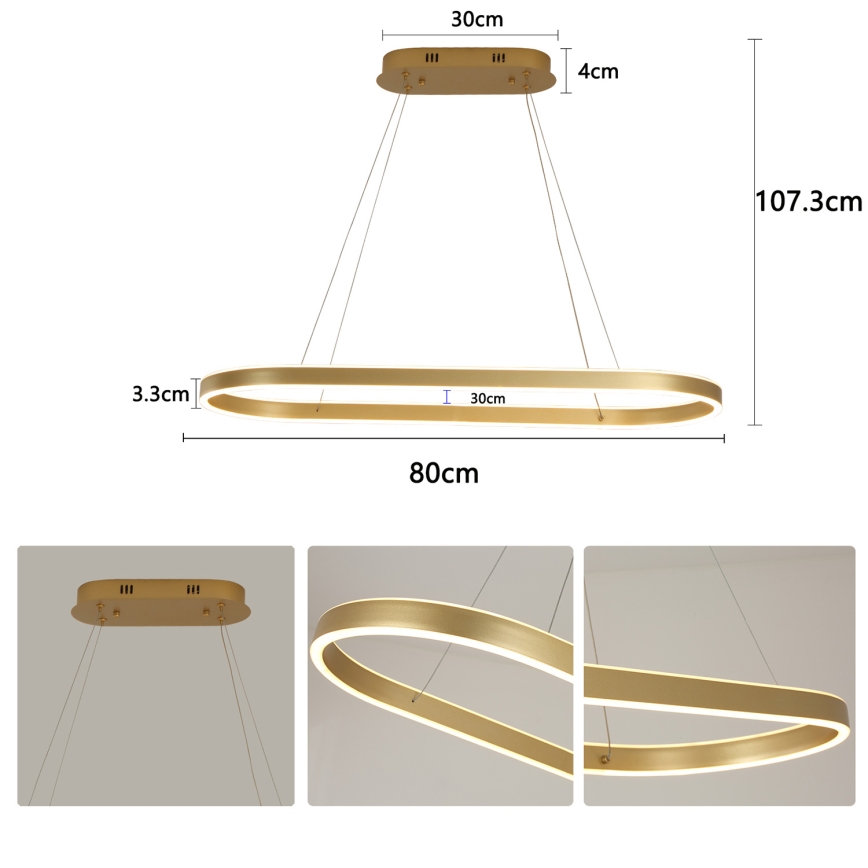 Brilagi - Lampadario LED sospeso su cavi PONDIE LED/44W/230V 80x30 cm oro