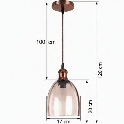 Brilagi - Lampada a sospensione su cavo LED RETRO GLASS 1xE27/60W/230V Ø 17 cm rame/beige fumé