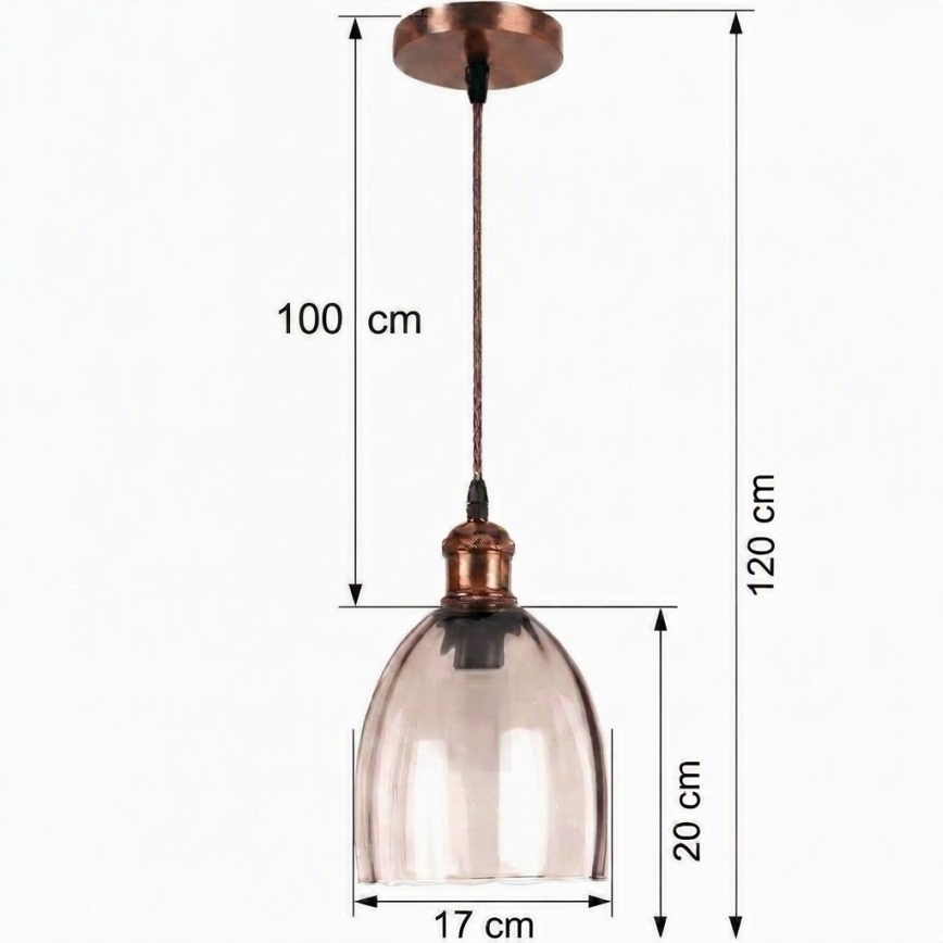 Brilagi - Lampada a sospensione su cavo LED RETRO GLASS 1xE27/60W/230V Ø 17 cm rame/beige fumé