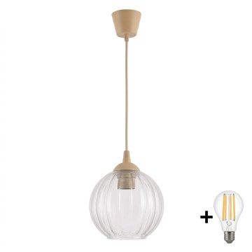 Brilagi - Lampadario LED sospeso su cavo RETRO GLASS 1xE27/60W/230V Ø 18 cm beige/trasparente