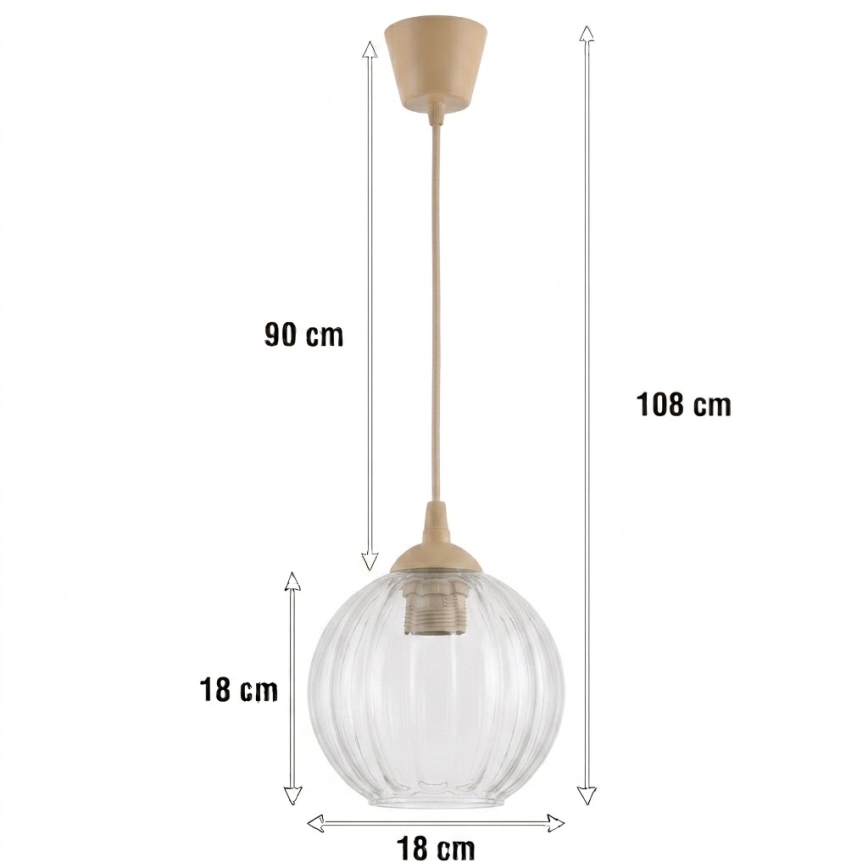 Brilagi - Lampadario LED sospeso su cavo RETRO GLASS 1xE27/60W/230V Ø 18 cm beige/trasparente