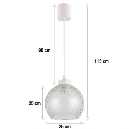 Brilagi - Lampada a sospensione LED su cavo RETRO GLASS 1xE27/60W/230V Ø 25 cm bianco/grigio fumé