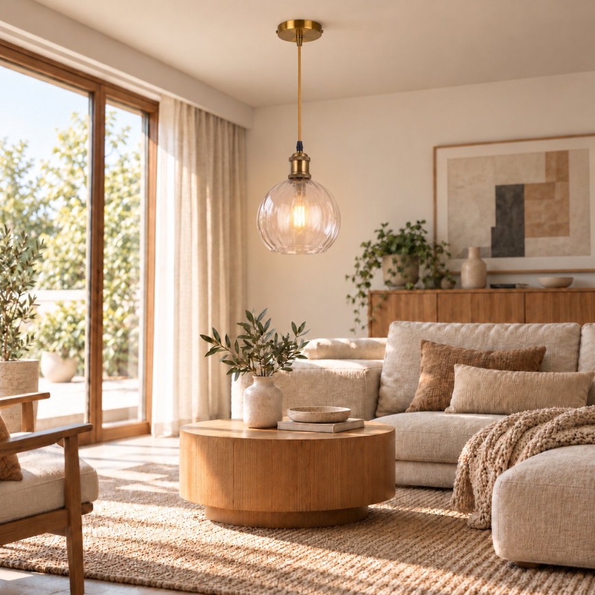 BRILAGI - Lampadario LED sospeso su cavo RETRO GLASS 1xE27/60W/230V Ø 25 cm oro/trasparente