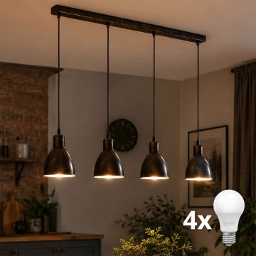 Brilagi - Lampadario LED sospeso su cavo RIDDY 4xE27/60W/230V rame/patina
