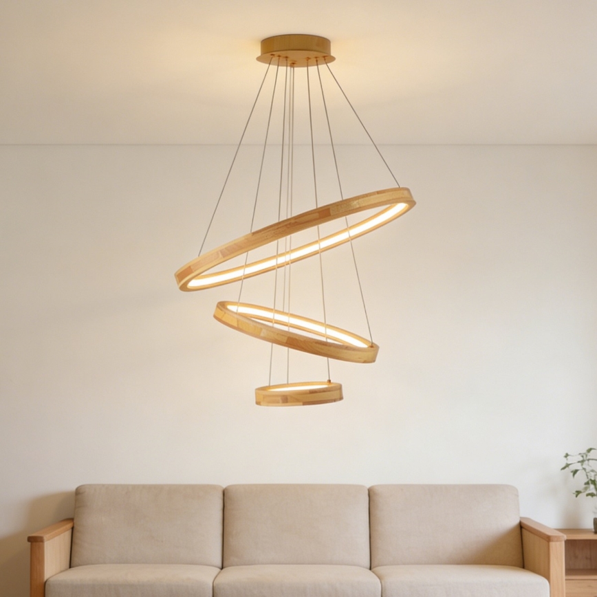 Brilagi - Lampadario LED sospeso su cavo UMEA WOOD, 45W, 230V, Ø 60 cm, in legno