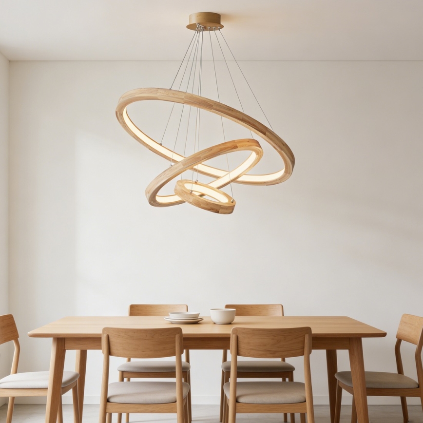 Brilagi - Lampadario LED sospeso su cavo UMEA WOOD, 45W, 230V, Ø 60 cm, in legno