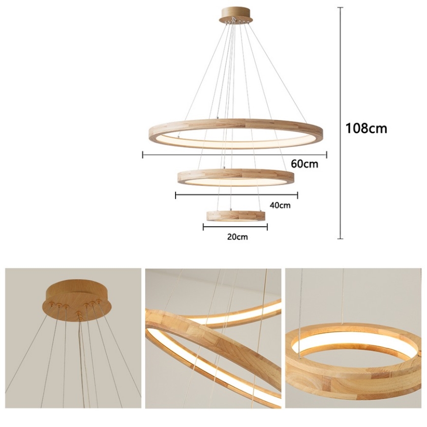 Brilagi - Lampadario LED sospeso su cavo UMEA WOOD, 45W, 230V, Ø 60 cm, in legno