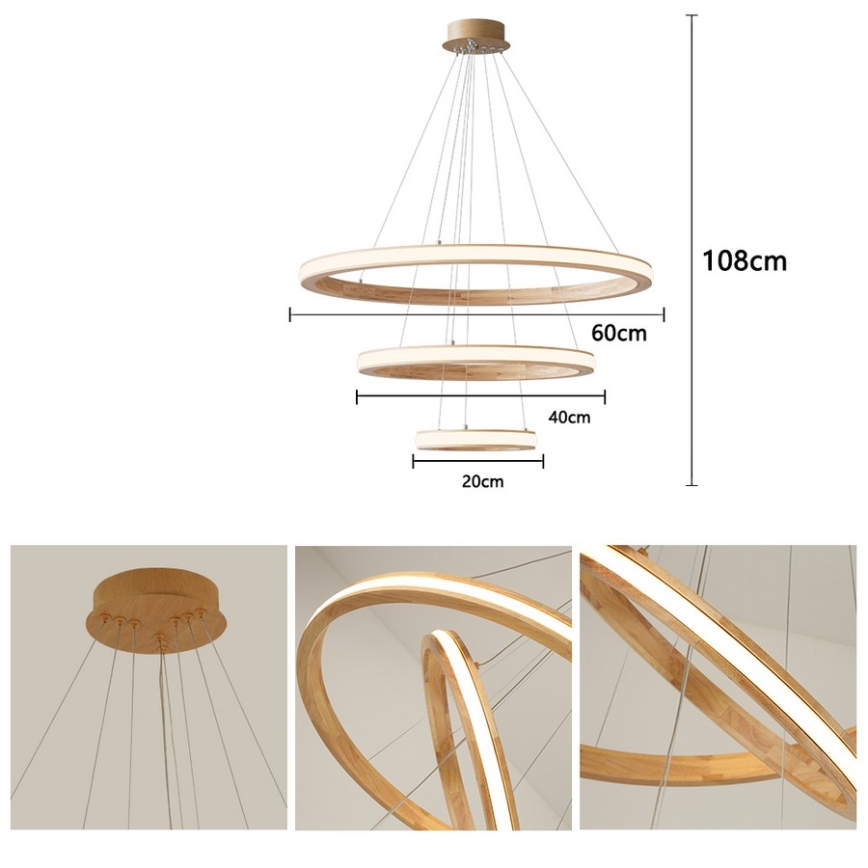 Brilagi - Lampadario LED sospeso su cavo UMEA WOOD LED/45W/230V Ø 60 cm in legno