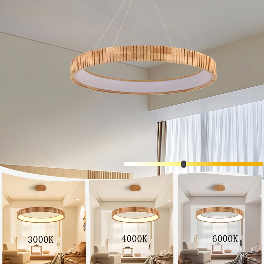 Brilagi - Lampadario LED a sospensione su cavo FALCON WOOD MODERN LED/60W/230V 3000/4000/6000K Ø 80 cm in legno