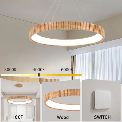 Brilagi - Lampadario LED a sospensione su cavo FALCON WOOD MODERN LED/60W/230V 3000/4000/6000K Ø 80 cm in legno