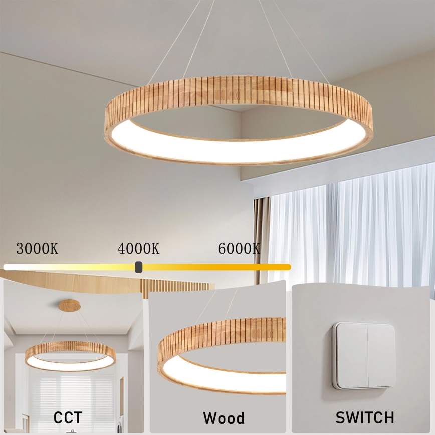 Brilagi - Lampadario LED a sospensione su cavo FALCON WOOD MODERN LED/60W/230V 3000/4000/6000K Ø 80 cm in legno