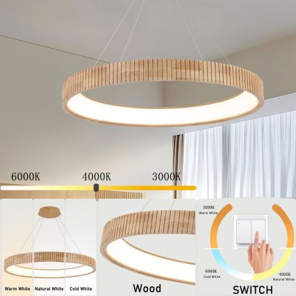 Brilagi - Lampadario LED a sospensione su cavo FALCON WOOD MODERN LED/60W/230V 3000/4000/6000K Ø 80 cm in legno