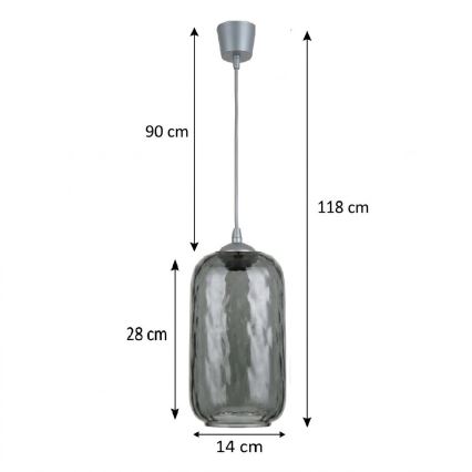 BRILAGI - Lampadario LED su cavo RETRO GLASS 1xE27/60W/230V Ø 14 cm argento/grigio fumé