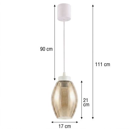 Brilagi - Lampadario a sospensione LED con cavo RETRO GLASS 1xE27/60W/230V Ø 17 cm bianco/beige fumé