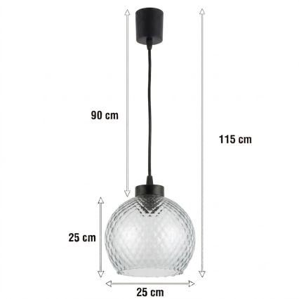 Brilagi - Lampadario LED a sospensione RETRO GLASS 1xE27/60W/230V Ø 25 cm nero/fumé