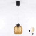 Brilagi - Lampadario LED su cavo RETRO GLASS 1xE27/60W/230V diam. 14 cm nero/marrone fumé