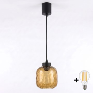 Brilagi - Lampadario LED su cavo RETRO GLASS 1xE27/60W/230V diam. 14 cm nero/marrone fumé