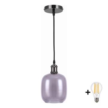 BRILAGI - Lampadario LED su cavo RETRO GLASS 1xE27/60W/230V Ø 14 cm nero/grigio fumé