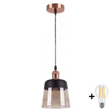 Brilagi - Lampadario LED su cavo RETRO GLASS 1xE27/60W/230V ø 15,5 cm ramato/beige fumé/nero