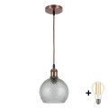 Brilagi - Lampadario LED su cavo RETRO GLASS 1xE27/60W/230V Ø 18 cm rame/grigio fumé