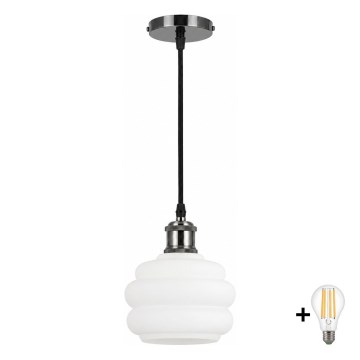 BRILAGI - Lampadario LED su cavo RETRO GLASS 1xE27/60W/230V Ø 20 cm nero/bianco