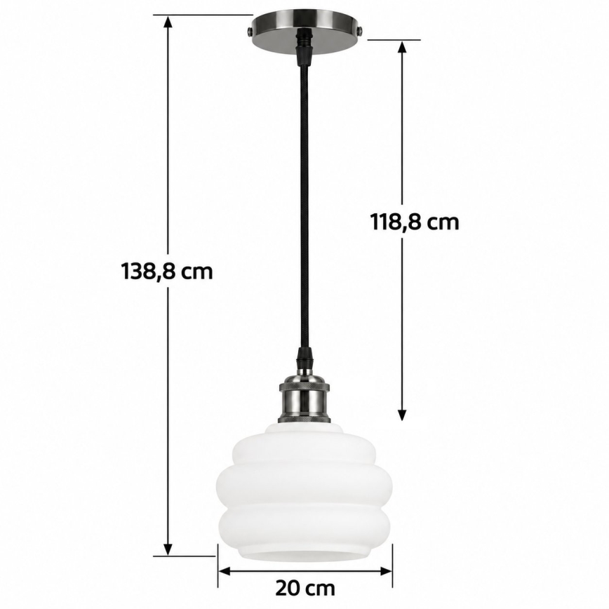 BRILAGI - Lampadario LED su cavo RETRO GLASS 1xE27/60W/230V Ø 20 cm nero/bianco