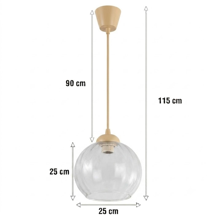 Brilagi - Lampadario LED su cavo RETRO GLASS 1xE27/60W/230V Ø 25 cm beige/trasparente