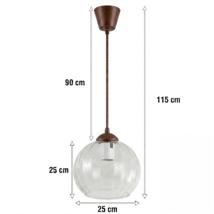 Brilagi - Lampadario LED su cavo RETRO GLASS 1xE27/60W/230V Ø 25 cm marrone/trasparente