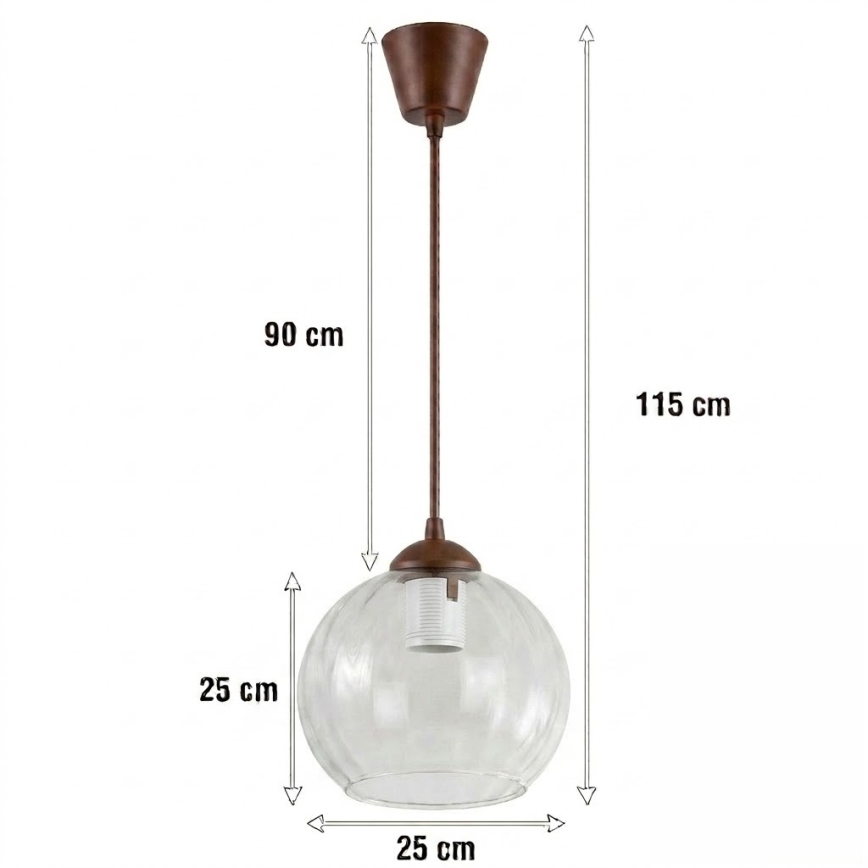 Brilagi - Lampadario LED su cavo RETRO GLASS 1xE27/60W/230V Ø 25 cm marrone/trasparente