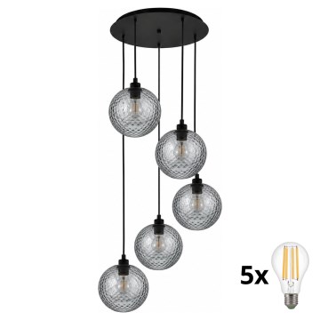 BRILAGI - Lampadario LED su cavo RETRO GLASS 5xE27/60W/230V nero/grigio fumé